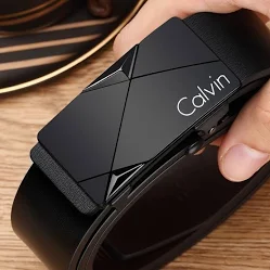 CALVIN Men's Automatic Buckle Belt - Business Casual PU Leather with Alloy Buckle, Sleek Minimalist Design